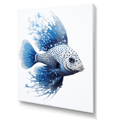 " Monochrome Blue And White Fish Crawl I "