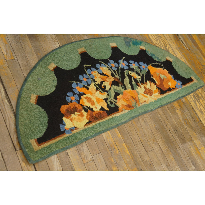Semi Round Vintage Mid Century Floral American Hooked Rug