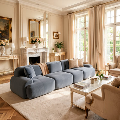 Canapé modulaire en velours côtelé 4 places avec design moderne bleu ciel doux sans assemblage pour les salons et les chambres
