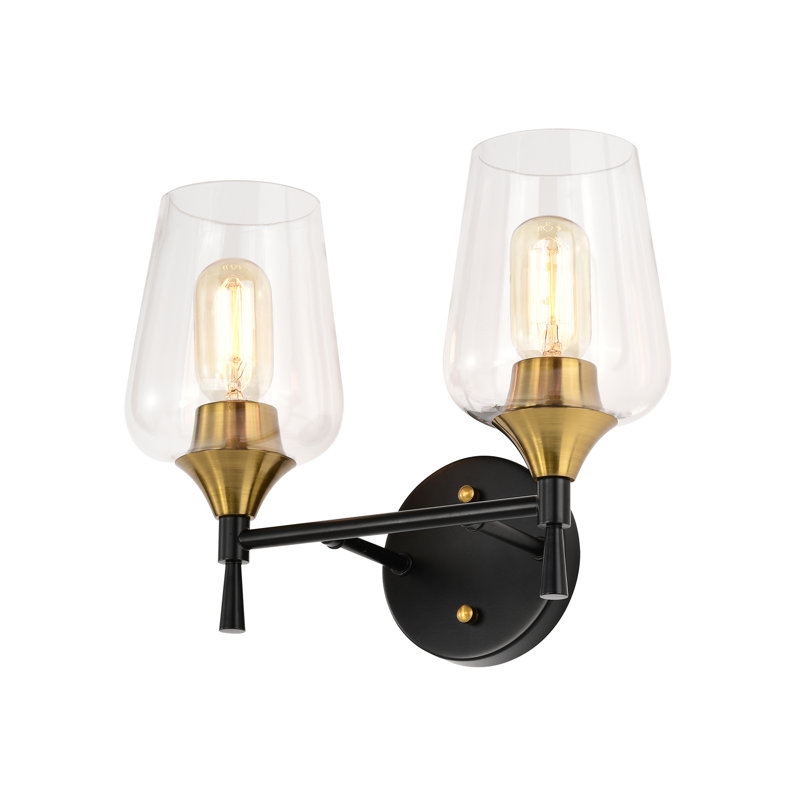 Louvella 2 - Light Dimmable Vanity Light, Black/Antique Brass