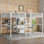 Lit mezzanine simple au-dessus d'un lit simple en métal avec bureau double, armoire et tablettes avec prise électrique pour économiser de l'espace et réduire le bruit, blanc