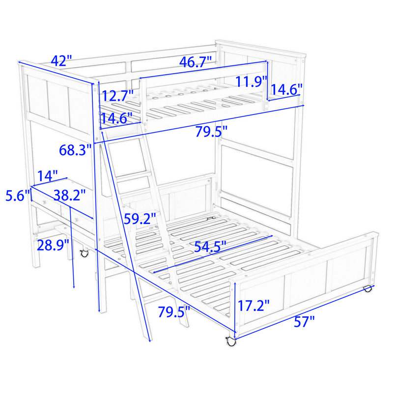Jathon Wood Bunk Bed With Desk And Two Drawers, White, Twin Over Full