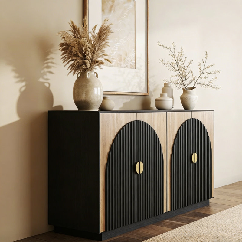 Buffet American Minimalist Style, Noir/Bois robuste