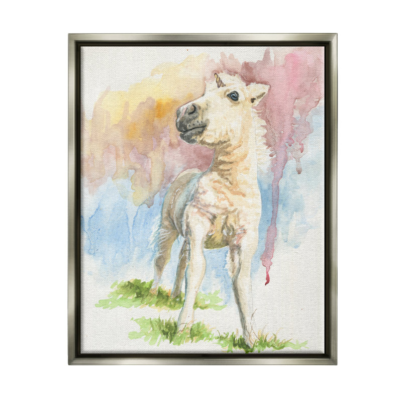 «Stoic Fantasy Unicorn Pastel Dripping WaterColor» par Jennifer Redstreake - peinture sur toile flottante
