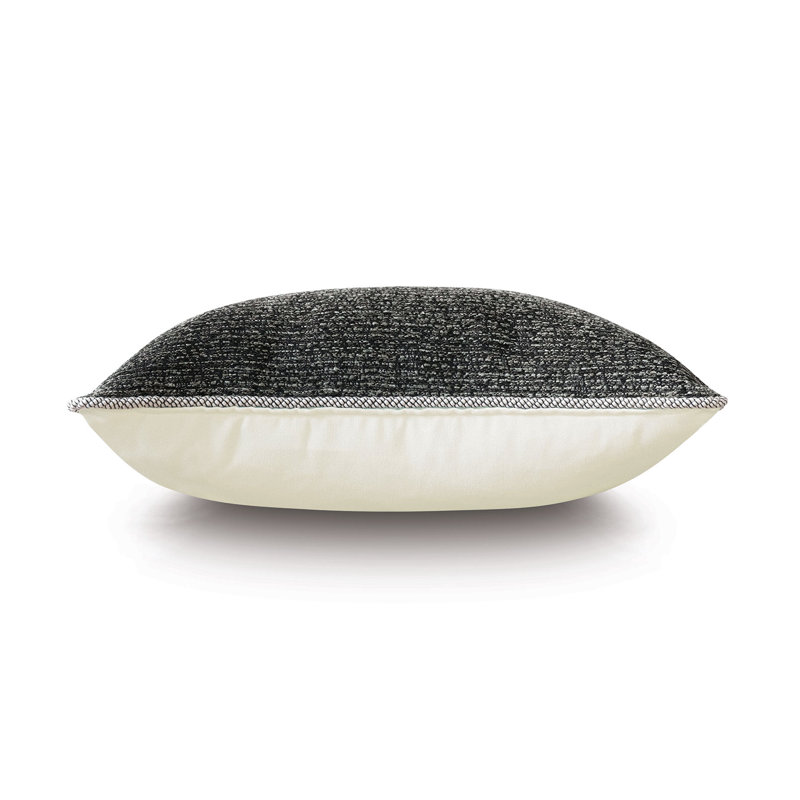 Gray Embroidered Rectangular Lumbar Pillow with Piped Edges