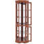 Vitrine d'angle avec 5 tablettes et éclairage, éclairage à finition noyer-1126020034