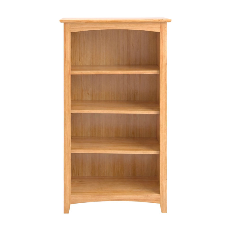 Malani 36" H Solid Wood Classic Bookcase, Natural, (4 Shelves) 48"H x 25.75"W x 12.875"D