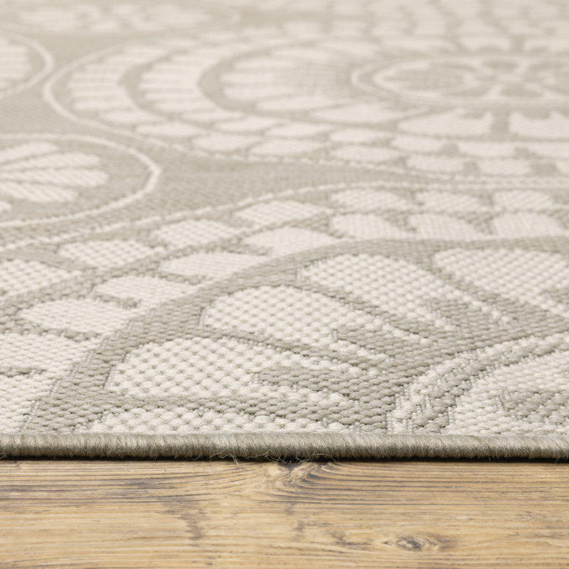 Tapis d'intérieur / extérieur gris / ivoire Jager, Tapis de couloir de 1 pi 10 po x 7 pi 3 po