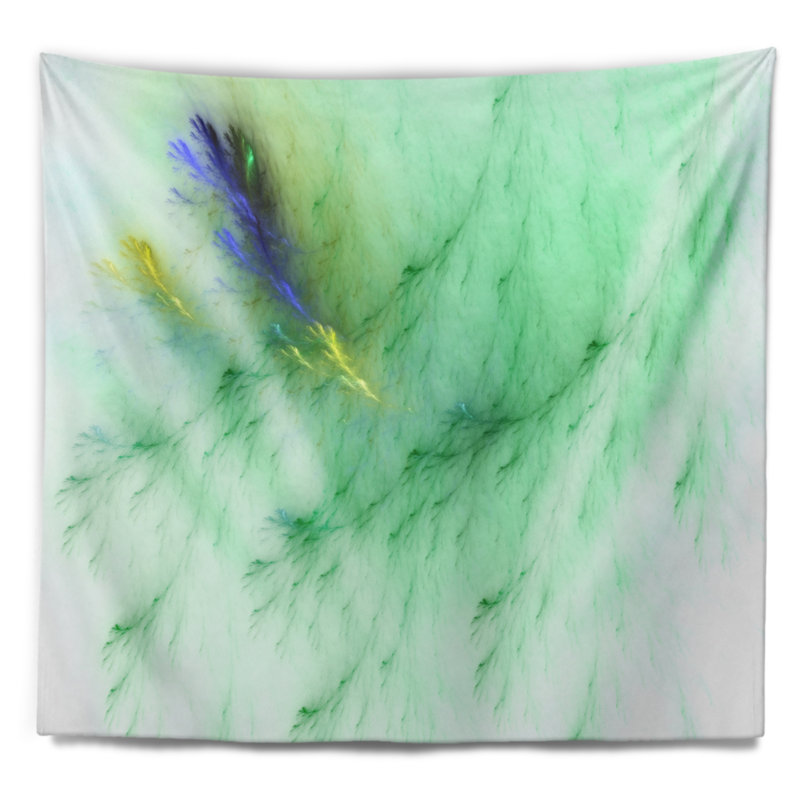 Tapisserie abstraite veines de marbre vert clair, H 32 po x l 39 po