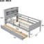 Lit plateforme simple en bois avec éclairage à DEL, tête de lit fonctionnelle, garde-corps et 2 tiroirs de rangement en lampe grise, multi-usage-1157911841