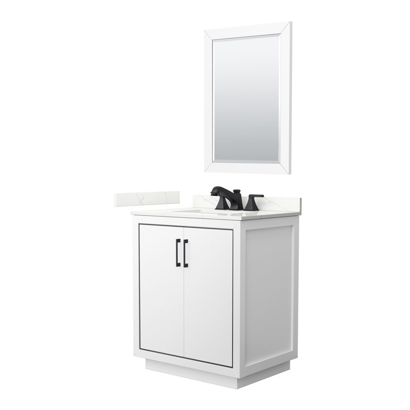 30'' W Single Vanity, Giotto Quartz, White, Satin Bronze
