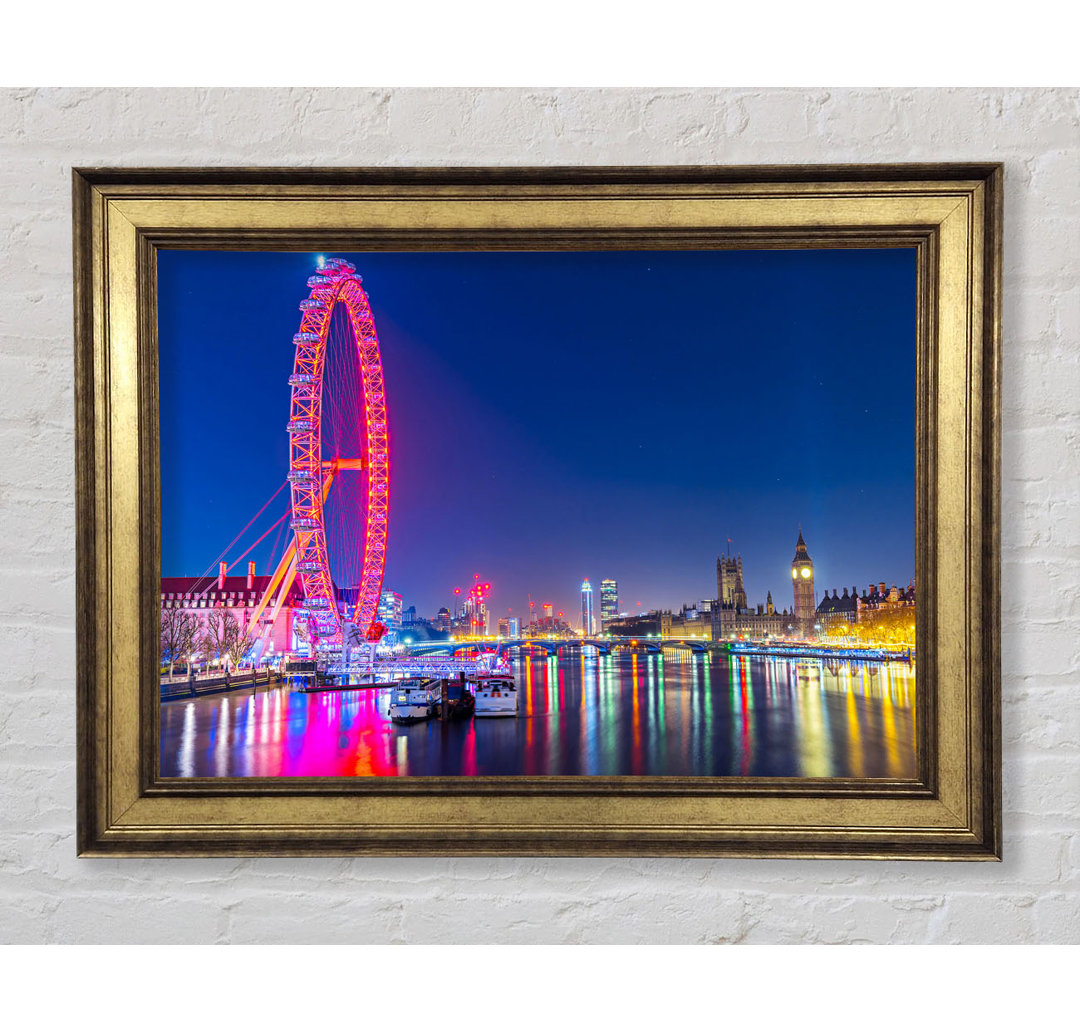 London Eye Regenbogen Themse bei Nacht - Einzelbildrahmen Kunstdrucke