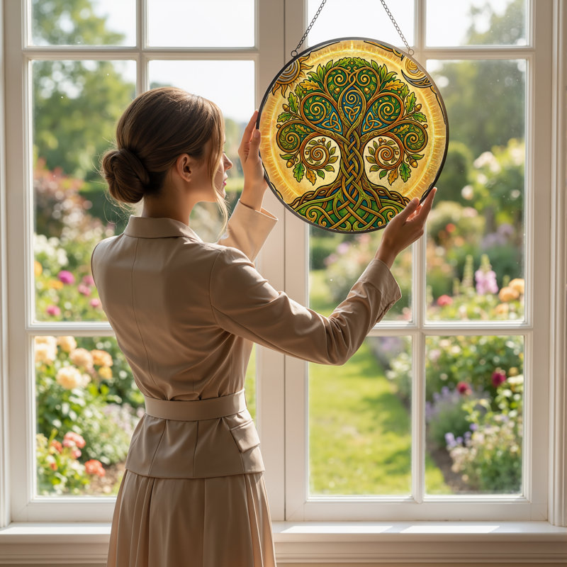 Panneau de vitrail Celtic Tree, 12" H x 12" W