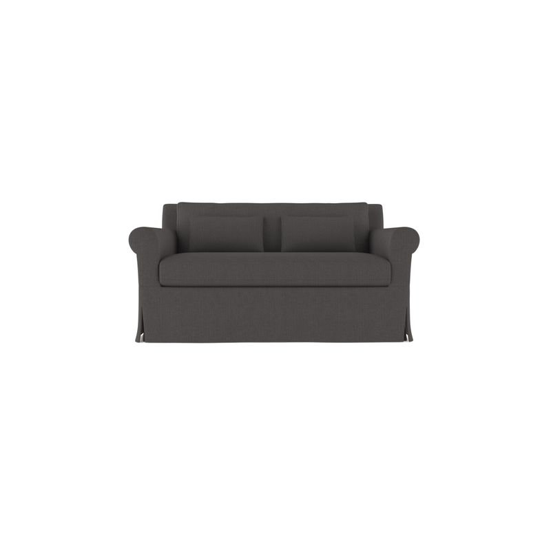 Ludlow Rolled-Arm Skirted Loveseat, Box Weave Linen Pumice, 34" H x 60" W x 38" D, Weathered