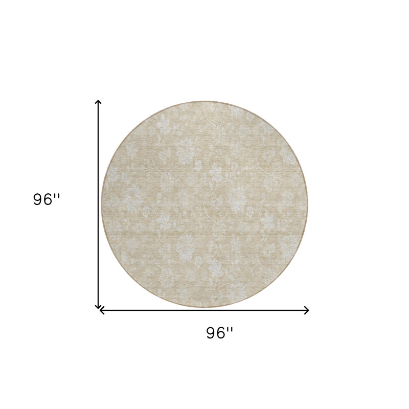 Tapis d'intérieur rond lavable beige et ivoire 8 pi