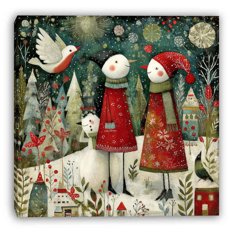 Art mural sur toile Whimsical Snowfolk Gathering, H 30 po x l 30 po