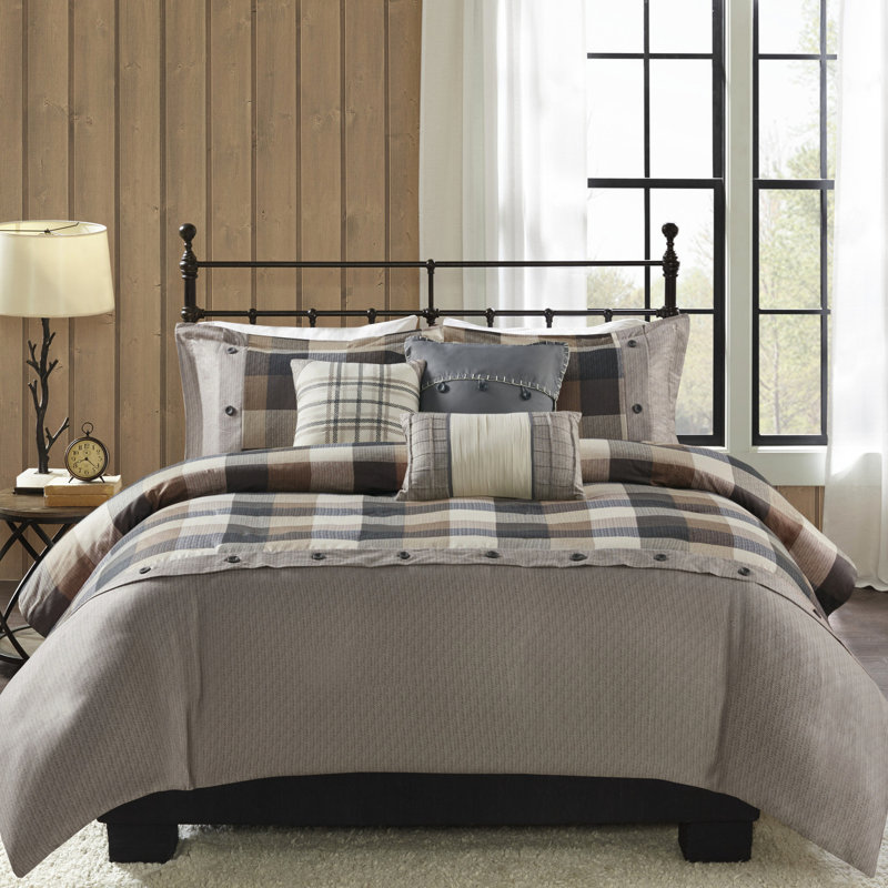 Housse de couette pour lit double / grand lit 6 pièces à chevrons de style Lodge à carreaux pour un sommeil paisible