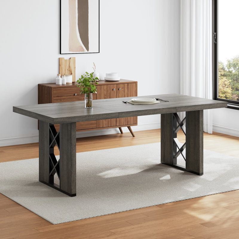 Table de salle à manger rectangulaire pour 6 à 8 personnes, table de salle à manger de style campagnard moderne, idéale pour les restaurants, les cuisines et les salons.