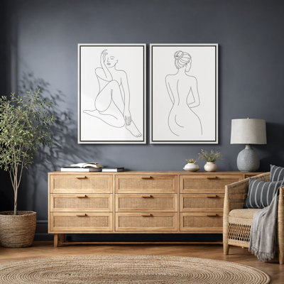 Art minimaliste féminin au trait, images de salle de bain moderne, impression sur toile encadrée 2 pièces