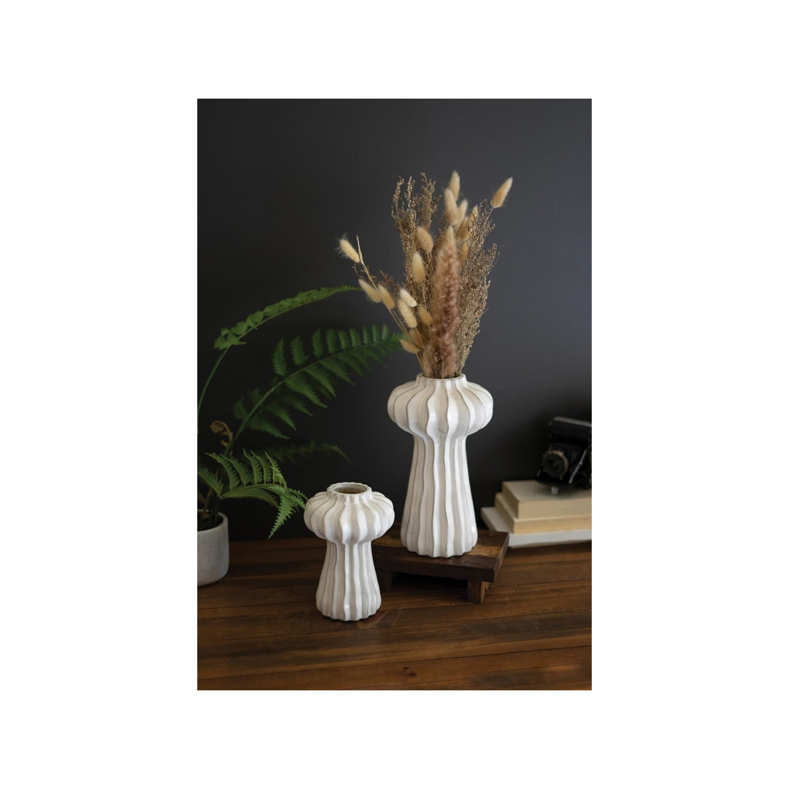 SET OF TWO ORGANIC WHITE CERAMIC VASES