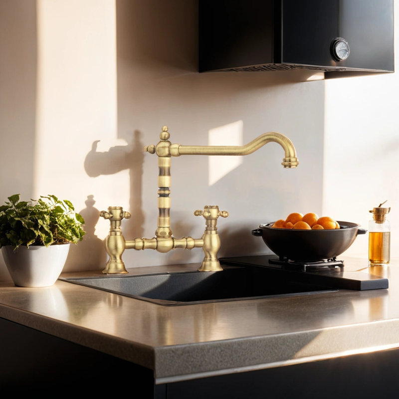 Baroq Bridge Two Lever Kitchen Tap, Bronze