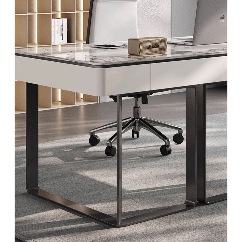 Bureau moderne en pierre frittée minimaliste, H 29,53 po x l 55,12 po x P 27,56 po, Noir, noir, noir, noir