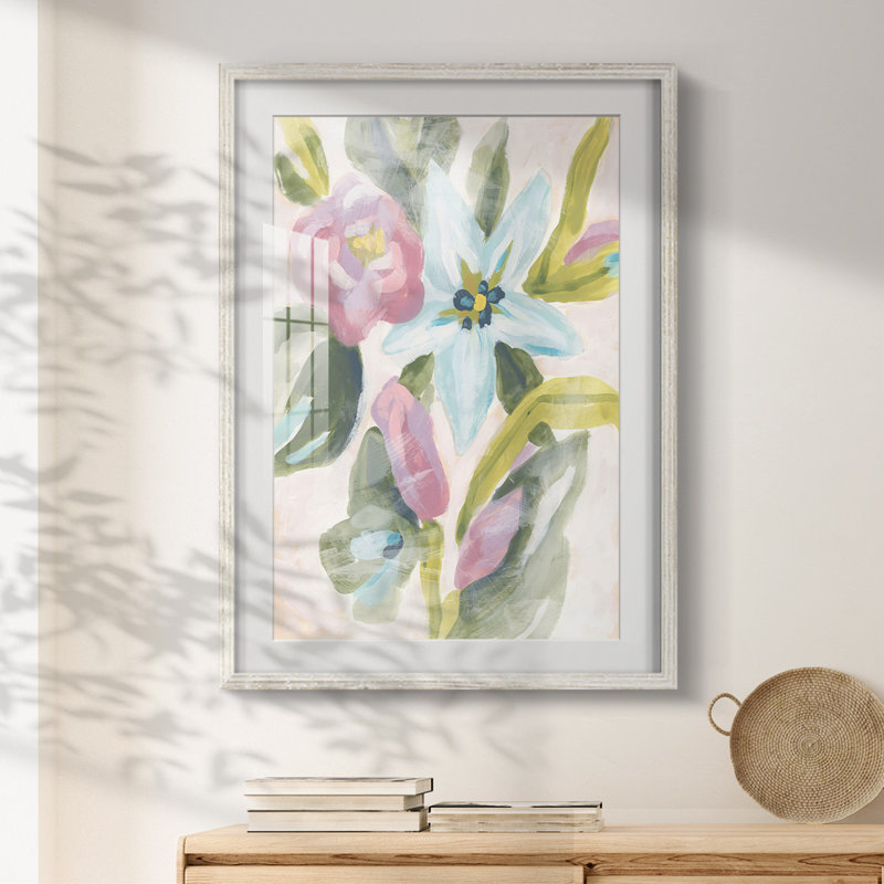 Floral Breeze Fresco I - impression encadrée, H 19,5 po x l 16,5 po, Blanc