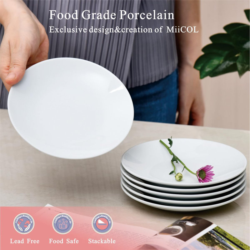 White Porcelain 7-Inch Stackable Dessert Plates, Set of 6