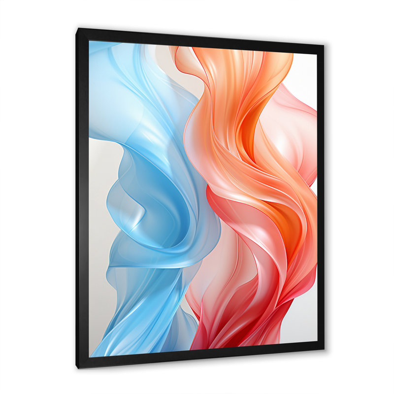 Ondes abstraites contemporaines orange et bleu I - impression, Cadre photo noir, H 44 po x l 34 po x P 1,5 po