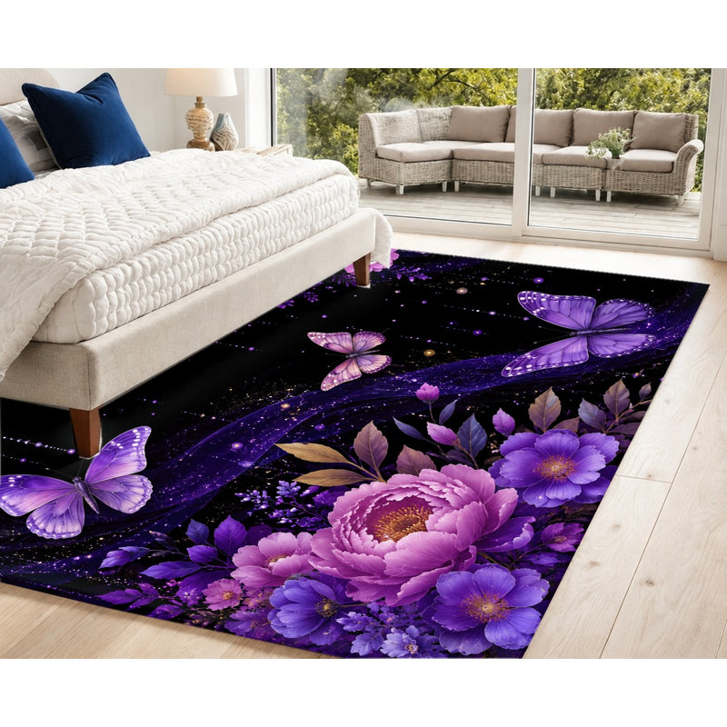 Tapis lavable Floral Butterfly, Rectangle 9 pi 10 po x 6 pi 7 po (300 x 200 cm)