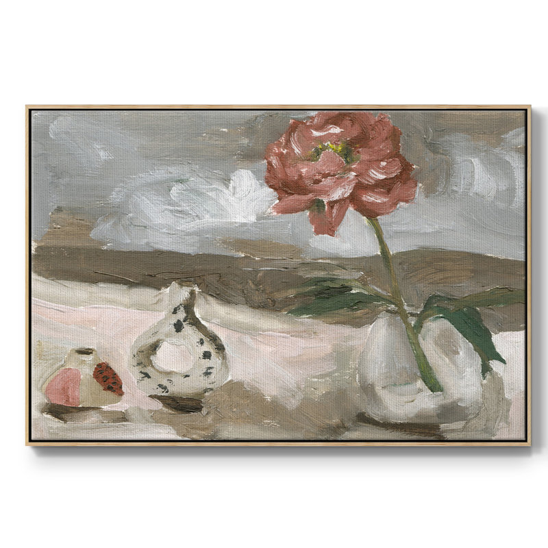 Vase de fleurs roses IV, reproduction d'art sur toile, H 25 po x l 37 po x P 2 po, Naturel