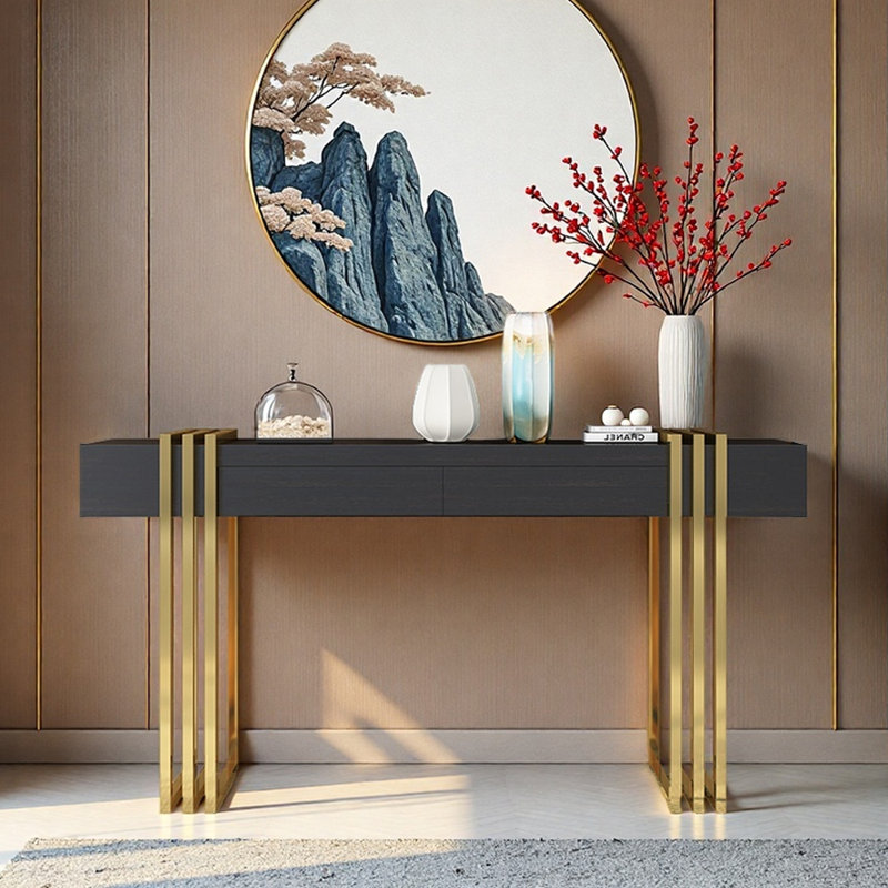 Console de hall d'entrée italienne de luxe, H 33,5 po x l 59,1 po x P 15,7 po, Doré