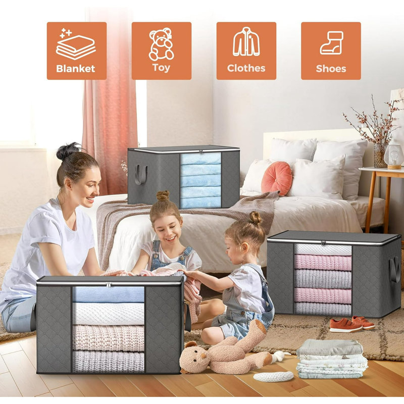 90 L Large Storage Bags, 6 Pack Clothes Storage Bins Foldable Closet Organizers Storage Containers With Reinforced Handle