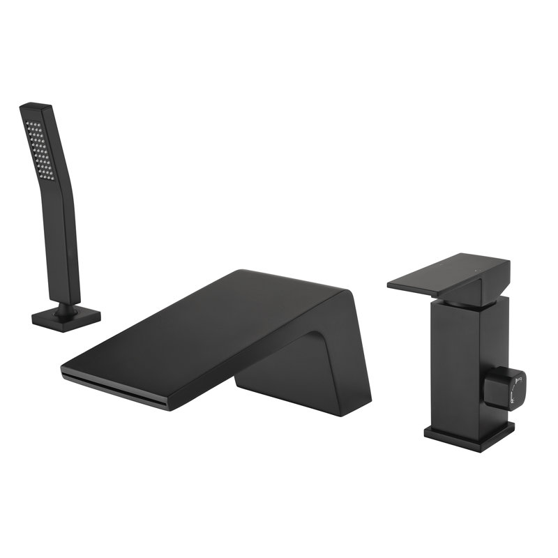 Roman Deck Waterfall Faucet with Diverter, Black