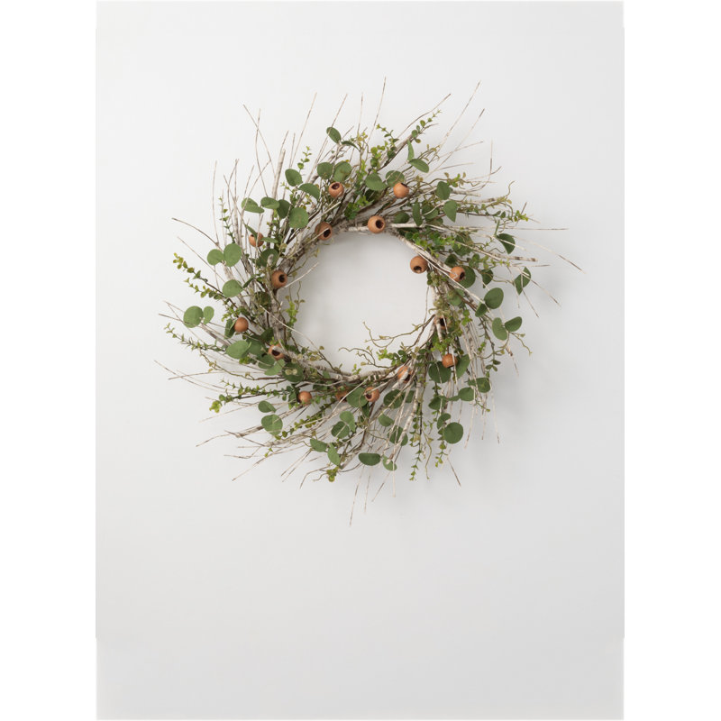 Couronne artificielle en bouleau, eucalyptus et gousse