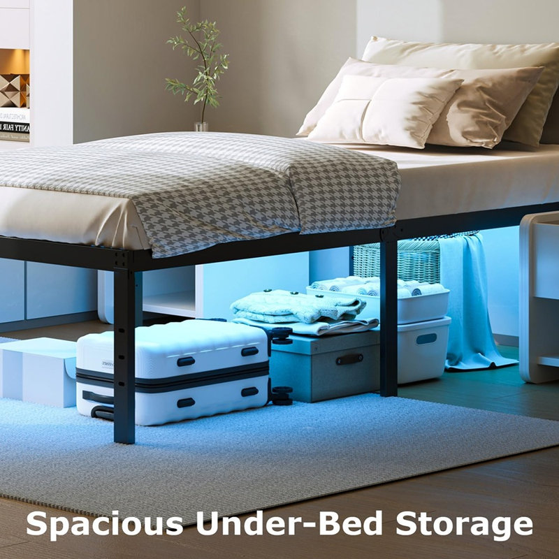 Full Bed Frame, 18 Inch Bed Frame With LED Lights, Metal Platform Bed Frame Full, Easy Assembly, No Box Spring Needed, Black