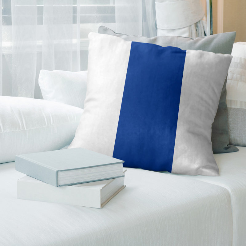 Housse de coussin , 18 po x 18 po, Blanc / Bleu à domicile, Polyester sergé