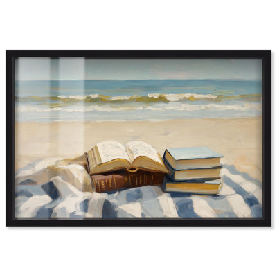 Plage, lecture, boîte d'ombre, impression d'art côtier par Art Remedy
