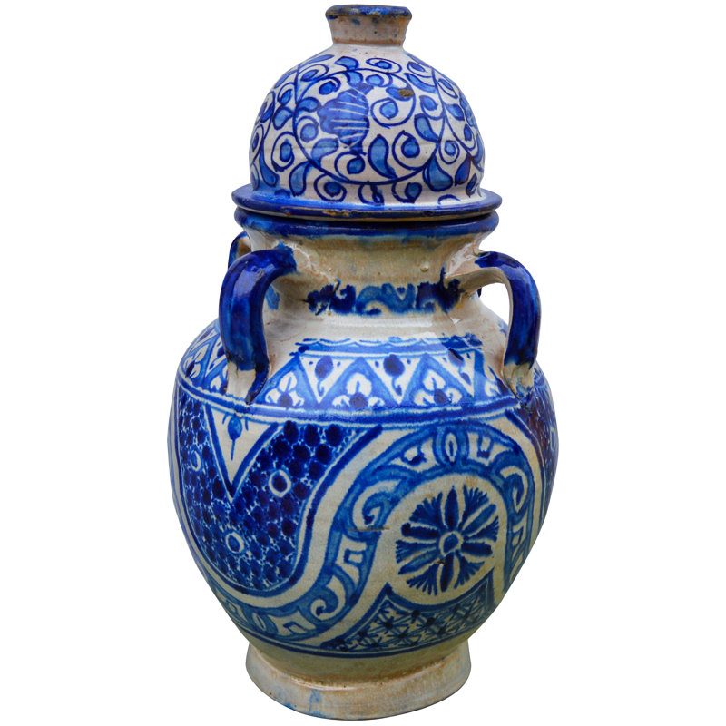 Vase de table en céramique d’intérieur/d’extérieur bleu 15 po