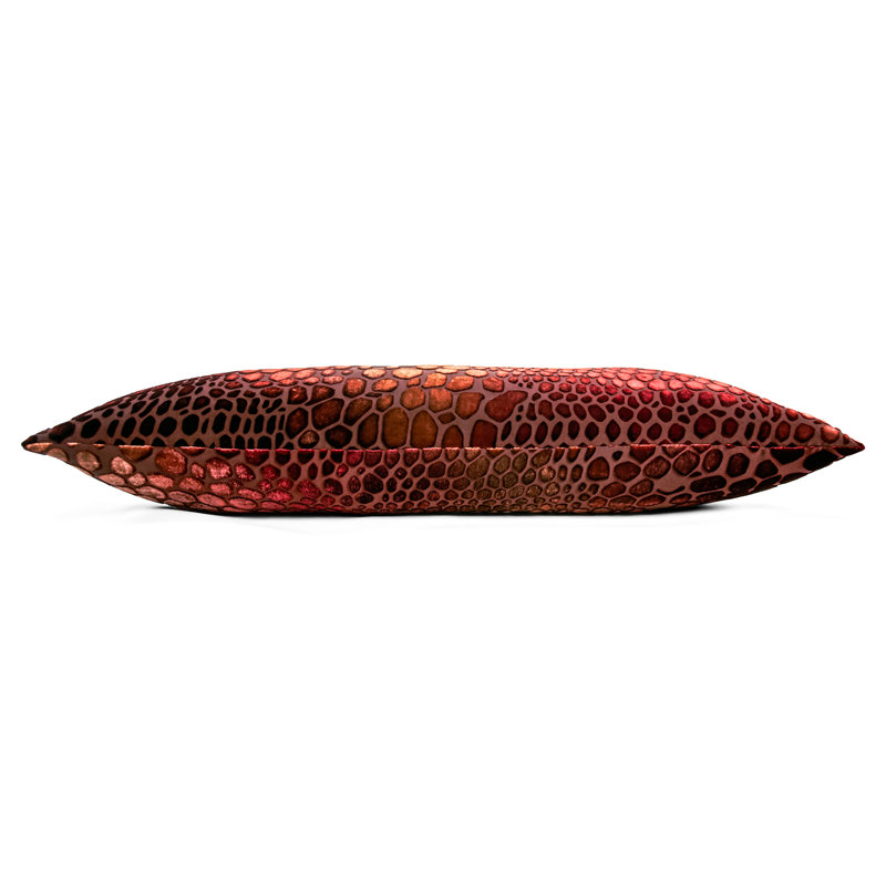 Snakeskin Lumbar Velvet Pillow Cover & Insert, 14"H x 20"W, Evergreen