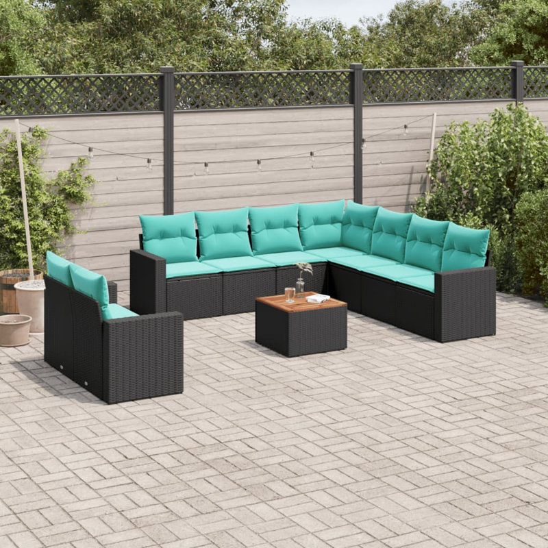  Ensemble de canapé de patio 10 pièces avec coussins en rotin de polyester noir