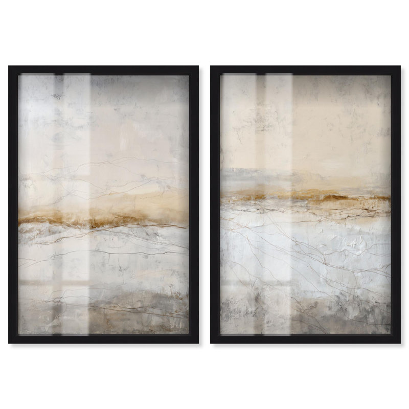 Ensemble de décorations murales abstraites Cracked Earth Serenity Shadowbox par Art Remedy, cadre noir, 20 x 30, Black Frame