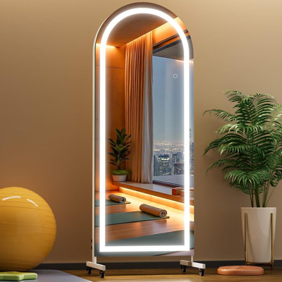 Miroir arqué à DEL pleine longueur 65 po x 22 po sur roulettes