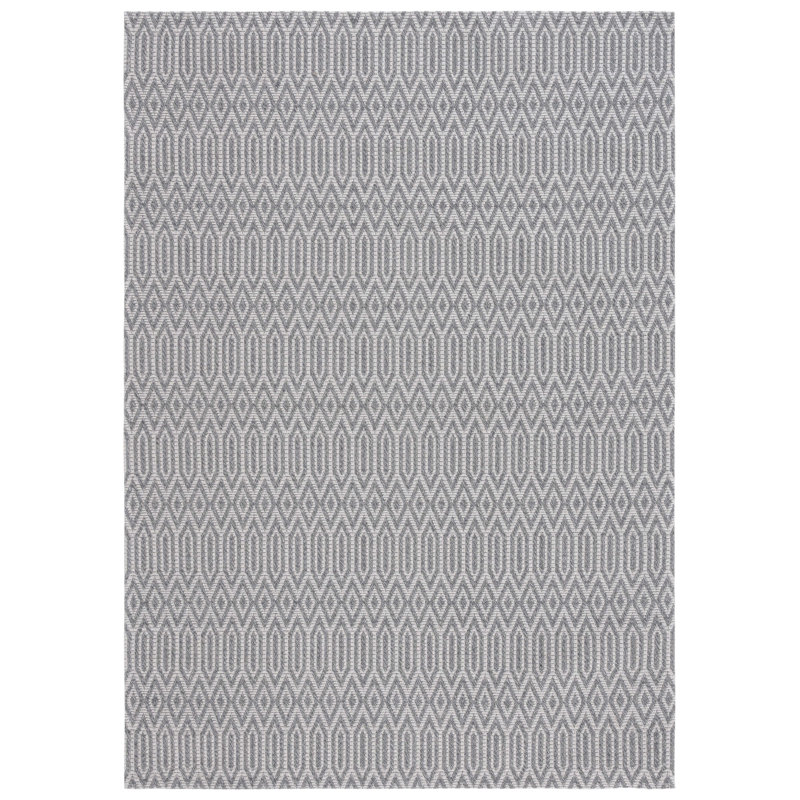 6'7" x 9' Gray Geometric Wool Braided Area Rug