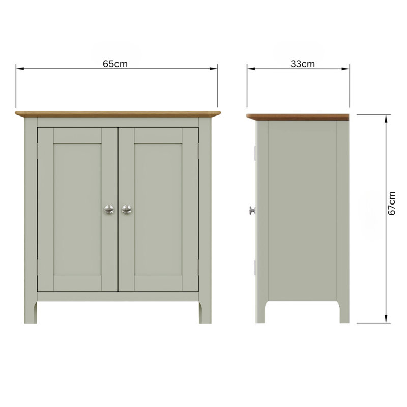 Casiano 2 Door Compact Sideboard Buffet Storage Cabinet. 65cm Wide. Polished Chrome Handles. Fully Assembled.
