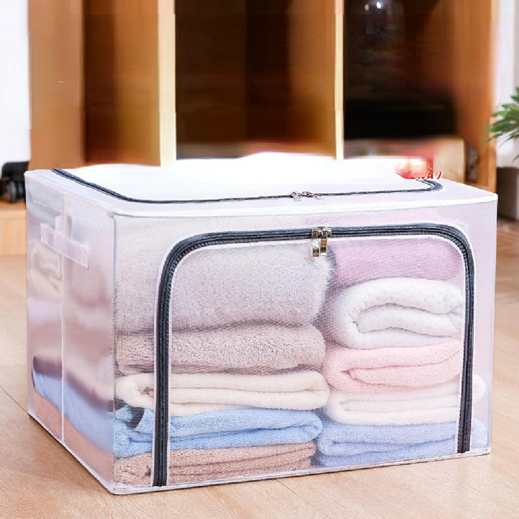 Clothes Transparent Storage Box Clothing Bag Wardrobe Folding Sorting Box Dormitory Cabinet Storage Box Basket Rebrilliant Size: 7.87 H x 15.74 W x