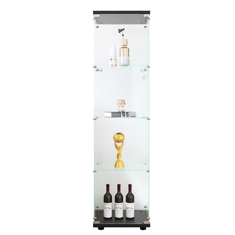 Floor Standing Glass Display Cabinet With 4 Shelves And Door, 64.7"x16.7"x14.3", Black For Apartment Shelves, Standing, Books Decorations