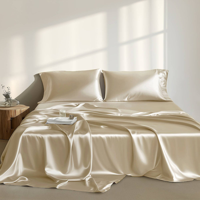 Satin Wrinkle Resistant Luxury Sheet Set, Full Sheet Set + 4 Standard Pillowcases, Red