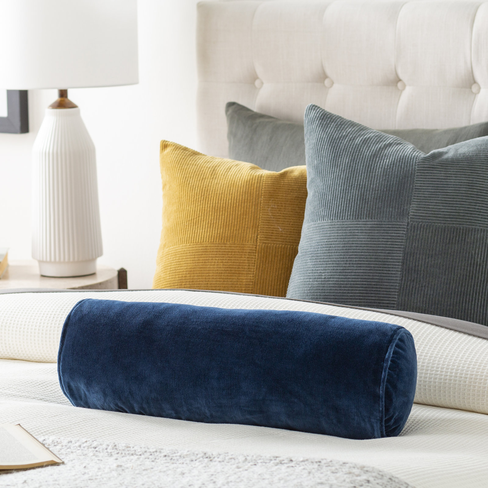 Deane Bolster Accent Pillow, Navy, Polyester/Pollyfill