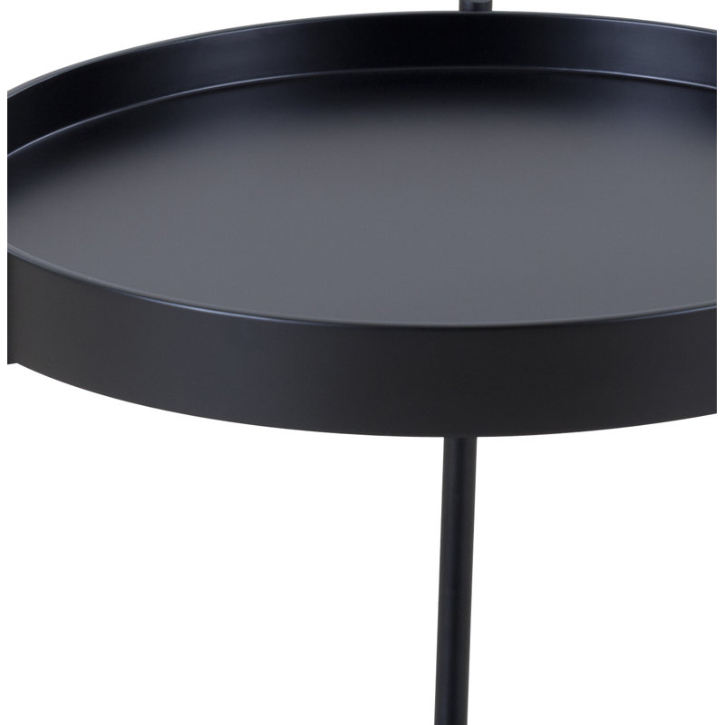 Walnut Round Solid Wood Coffee Table with Metal Legs and Storage